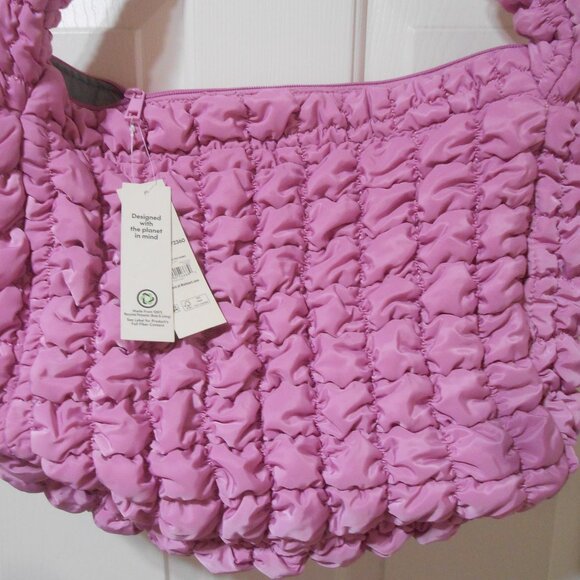 NEW NO BOUNDARIES OVERSIZED HOBO STYLE BAG SHOULDER PURSE ROSY LILAC QUILTED π - Picture 8 of 9